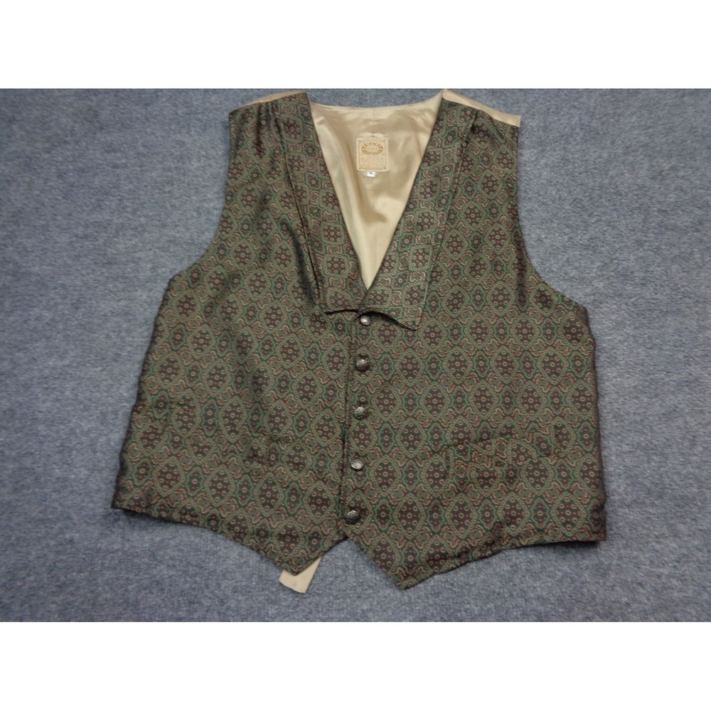 Wah Maker Vest Men XL Green Geometric Western Frontier Clothing USA Cowboy